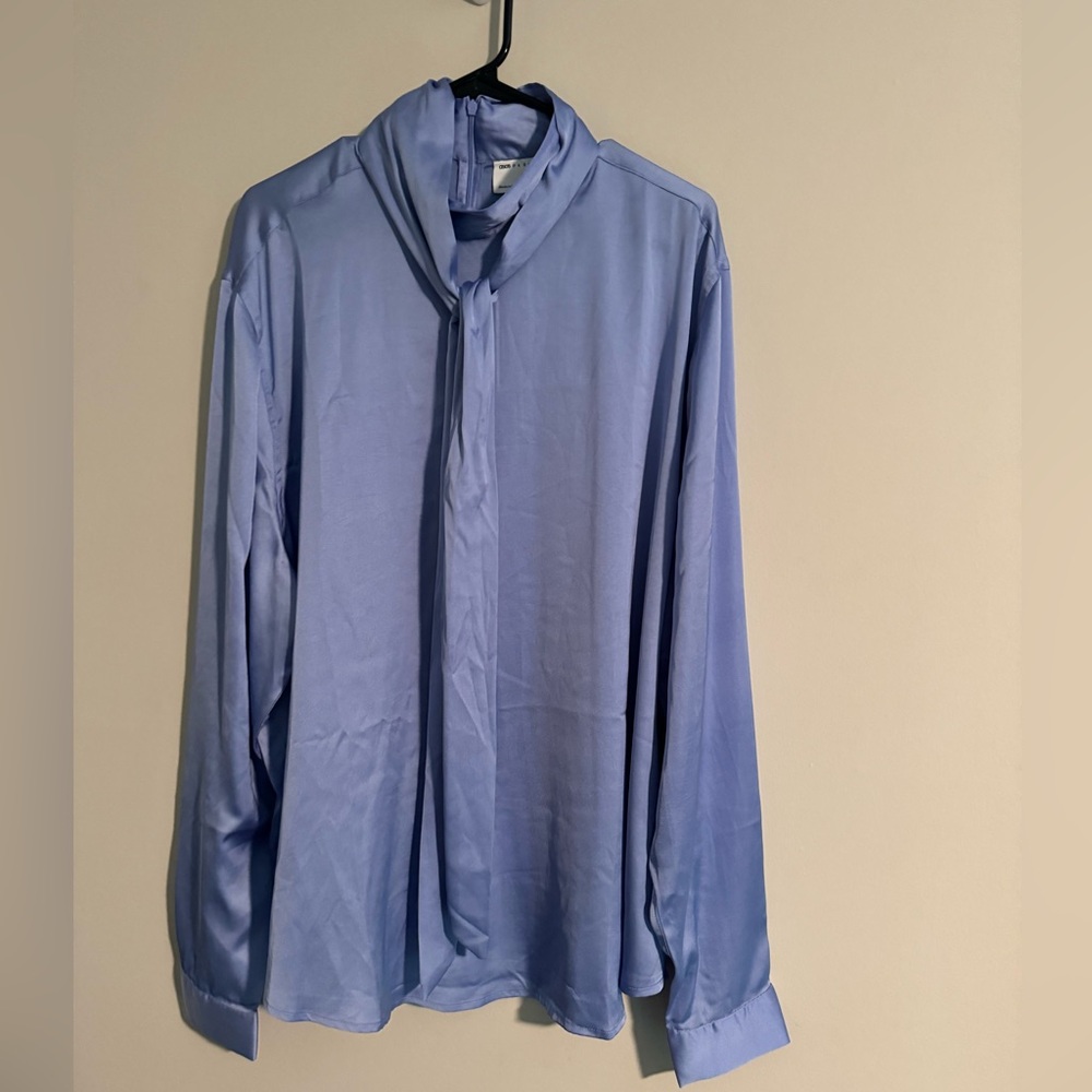 New Never Worn ASOS Design Pussybow blue satin shirt